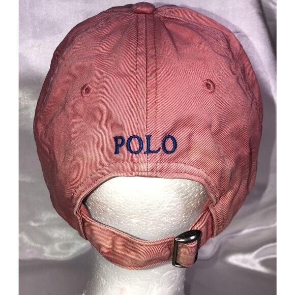 Polo Ralph Lauren Hat Cap Adjustable Strap Salmon Pink Blue Pony Baseball - Picture 3 of 8